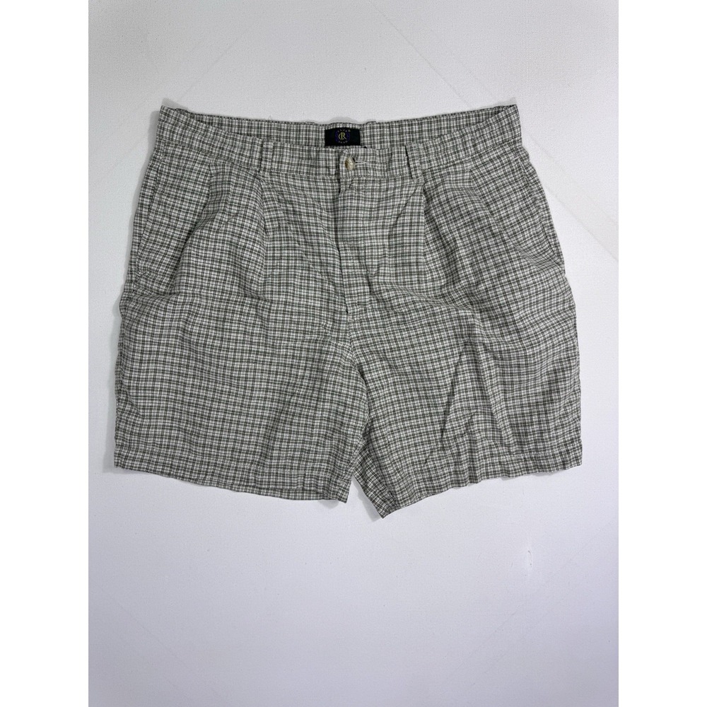 Club Room Men's 38x8 (37x7) VTG Green Plaid Linen Shorts Pleated Lightweight